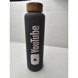 YouTube Black Stainless Steel Water Bottle w/ Bamboo Lid Reusable Eco Bottle